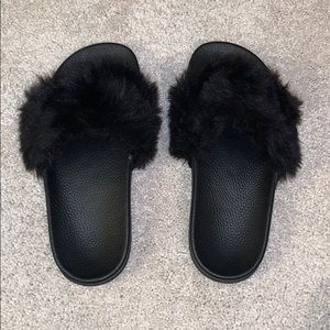 Black Fuzzy Slides